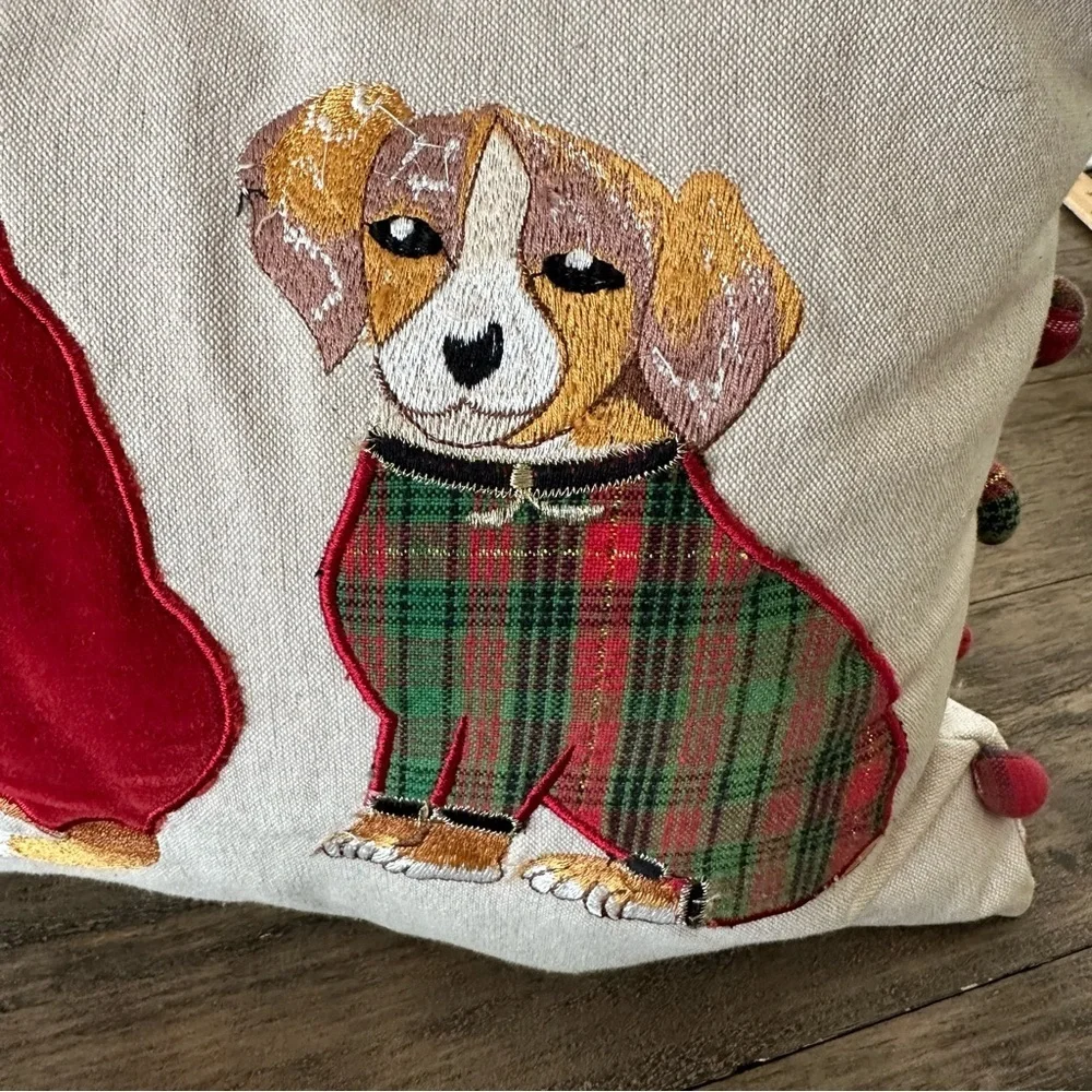 Pier 1 One Rectangular Christmas Dogs‎ Pillow Home Decor Holiday Embroidered